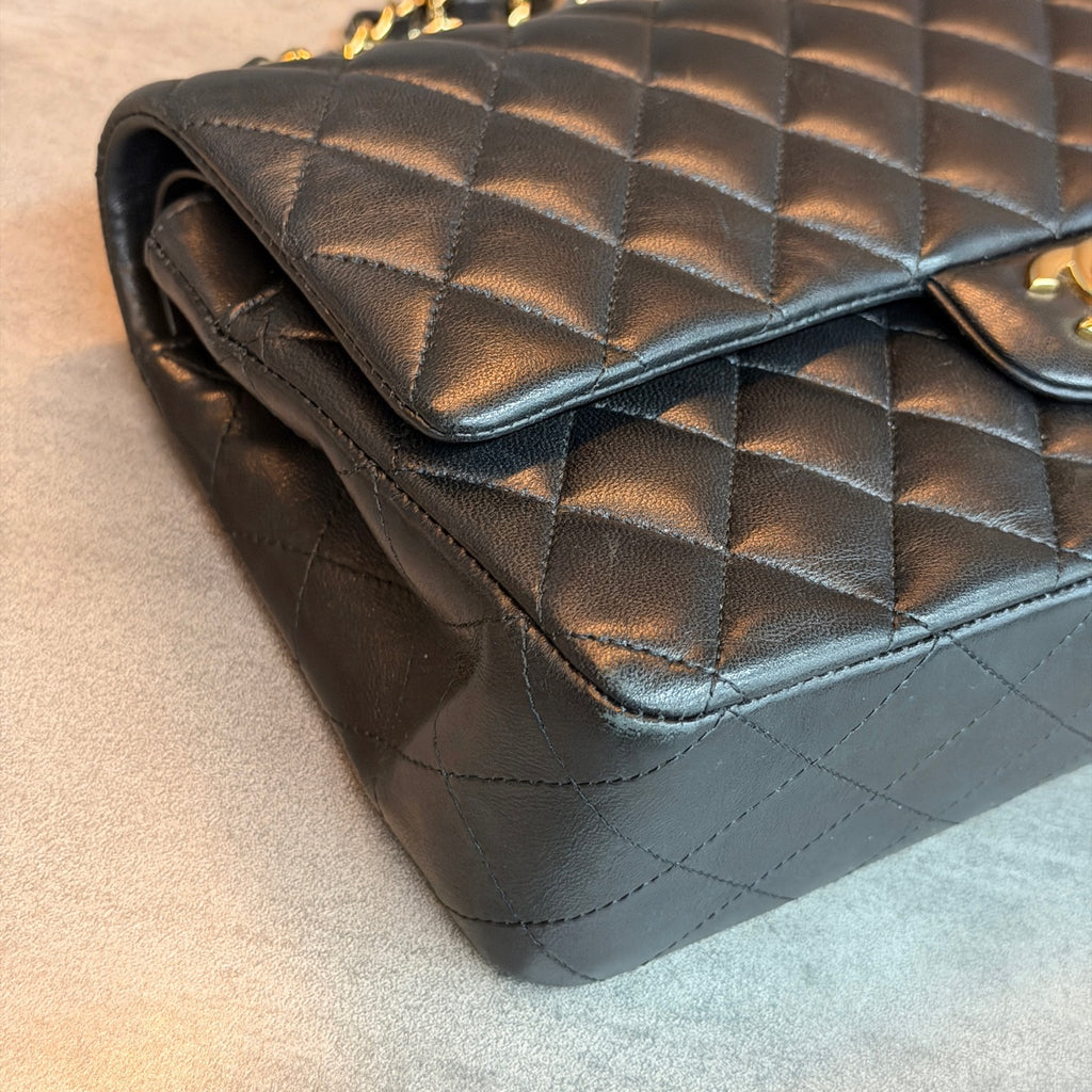 Chanel Classic Flap Medium, Black and Gold Lambskin, Structured Shape, 27 Series with Authenticity Card, Original Condition
