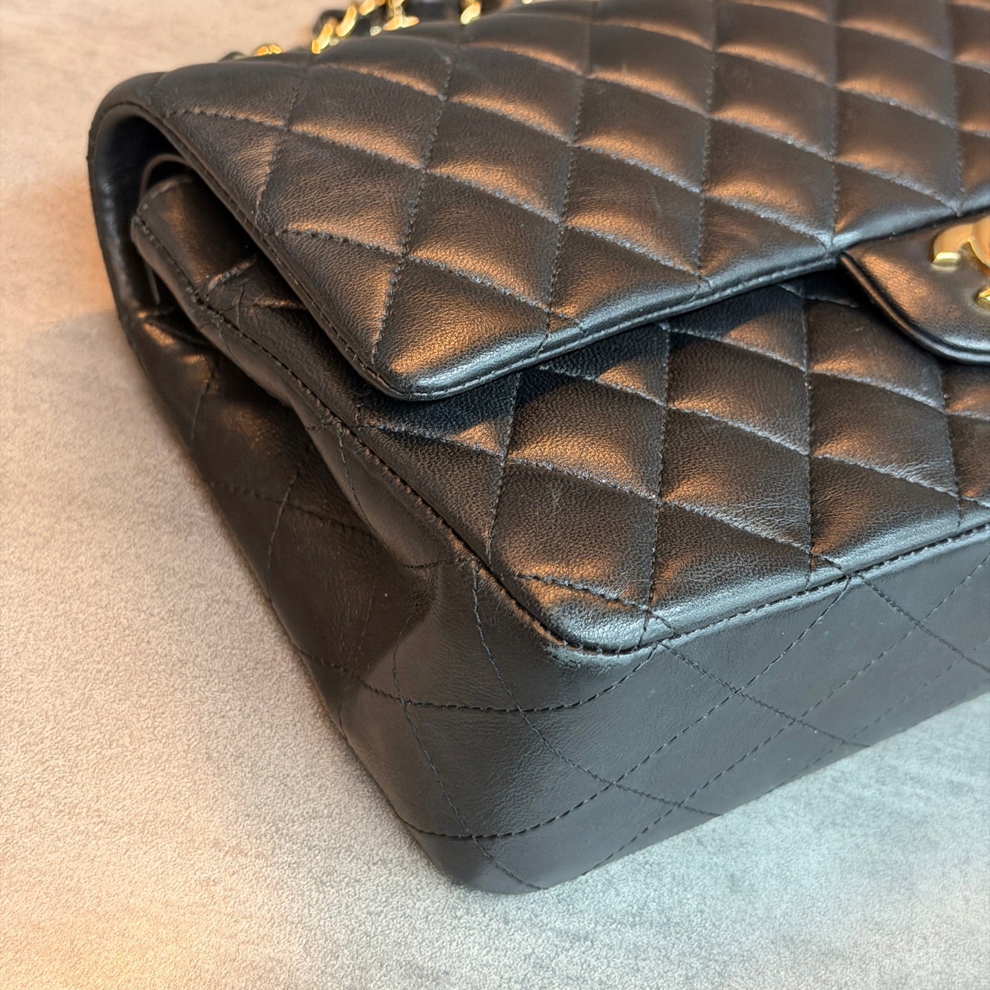 Chanel Classic Flap Medium, Black and Gold Lambskin, Structured Shape, 27 Series with Authenticity Card, Original Condition