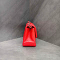 Chanel CF Square Flap Bag in Red Silver Lambskin with Chain, Size 27, comes with card, structured shape, and clean interior.