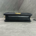 Chanel leboy medium-large black gold lambskin chain bag, 23 series with authenticity card, structured shape, clean interior