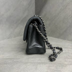 Chanel CF Mini Black and Silver Lambskin, 23 Open, No Card, Structured Shape, Clean Interior.