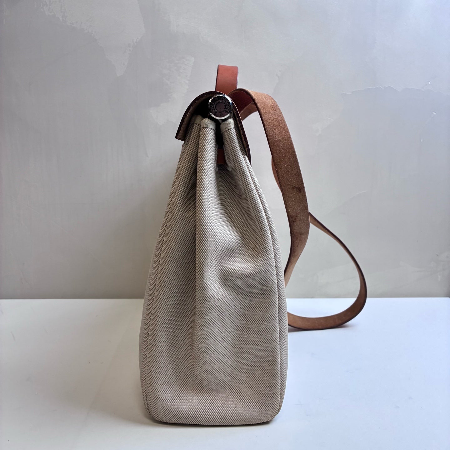 Hermes Herbag39 Canvas and Leather Beige Silver Buckle Crossbody Bag Size: 39*38 Frame C engraving Single