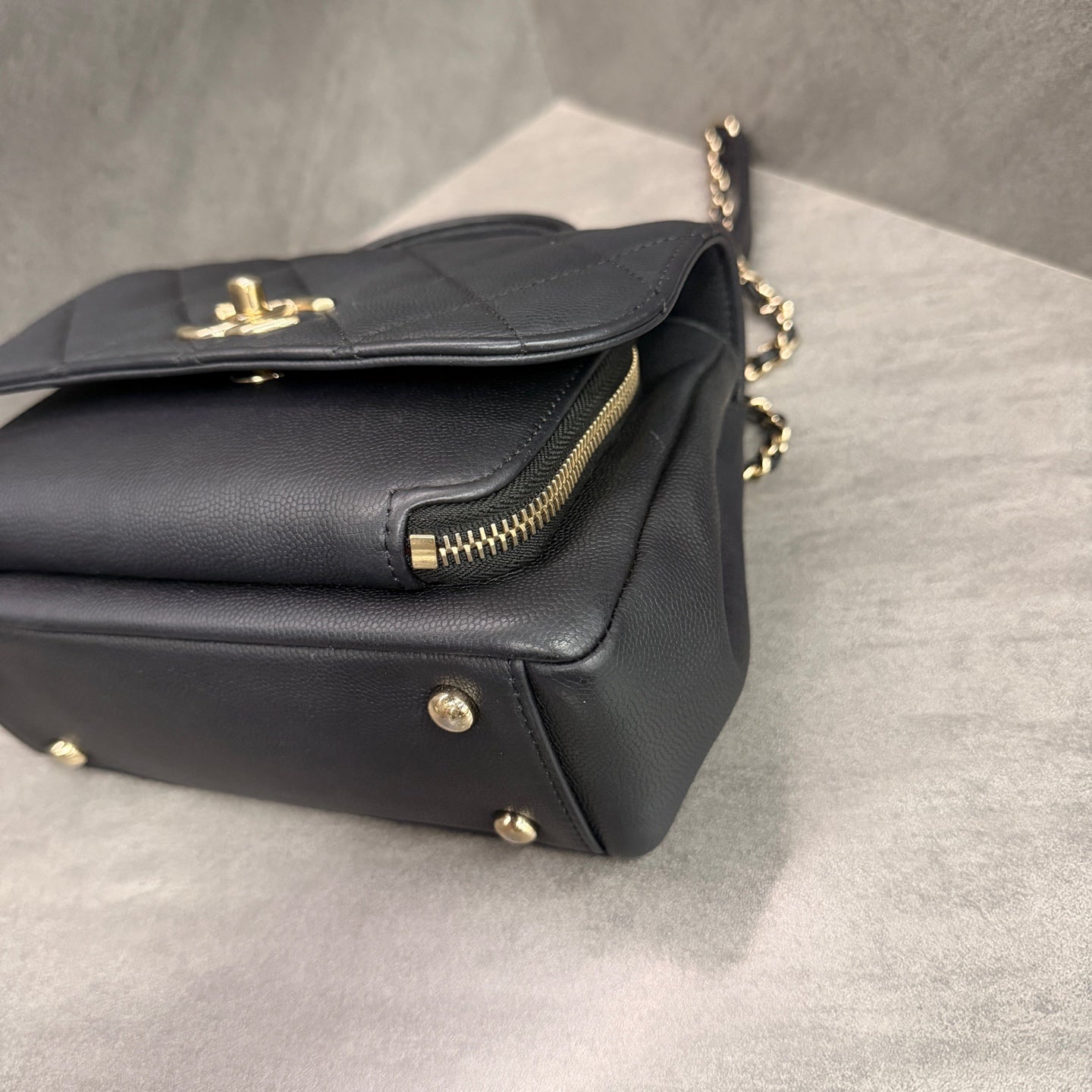 Chanel Affinity Small Black Gold Messenger Bag, Black Gold Litchi Cowhide, 27-series with authenticity card