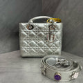 Dior Lady Dior Space Silver Four-Grid Lady Dior Bag, Silver Clasp Badge Style, Wide Strap, Date Code 2017