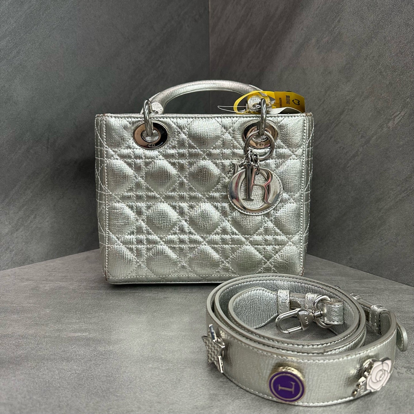 Dior Lady Dior Space Silver Four-Grid Lady Dior Bag, Silver Clasp Badge Style, Wide Strap, Date Code 2017