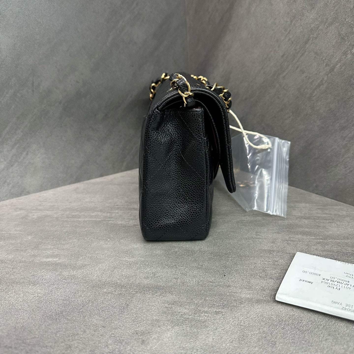 Chanel Medium Black and Gold Litchi Leather Chain Bag with Chip Authentication