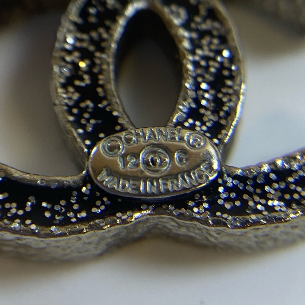Chanel Double C Silver Logo Wheat Earrings