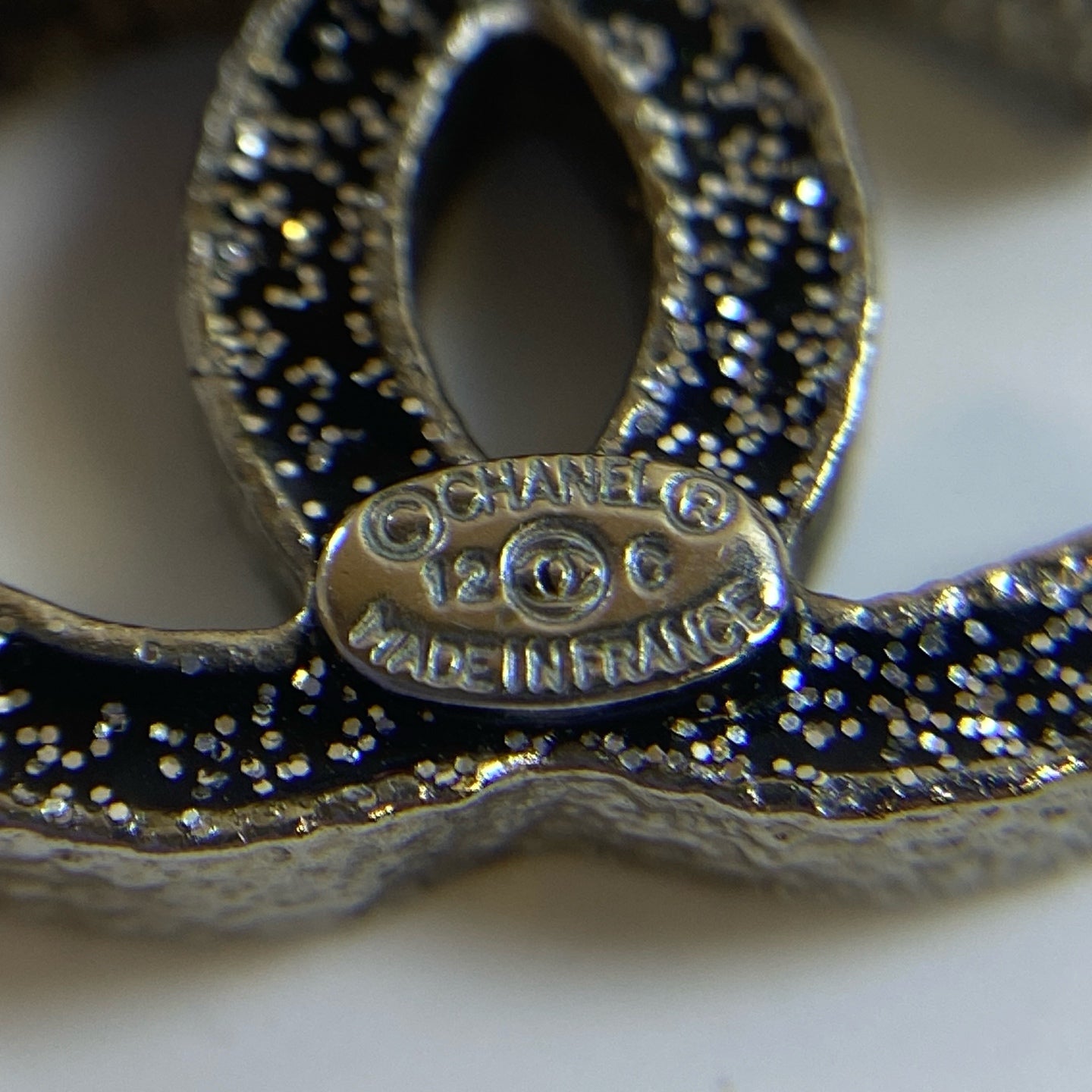 Chanel Double C Silver Logo Wheat Earrings