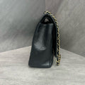Chanel CF Maxi Black Gold Goatskin Chain Bag 15 Opening, Structured Shape, Clean Interior