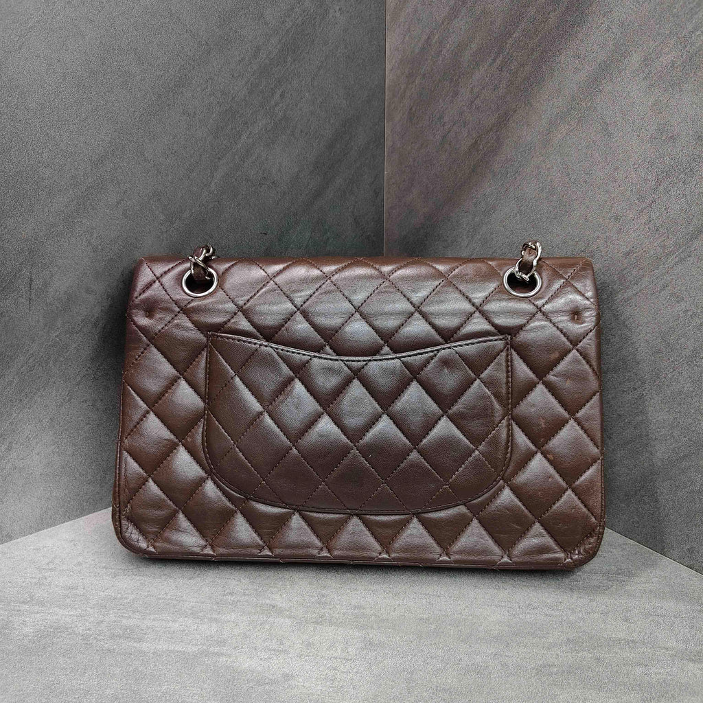 Chanel CF Medium Brown Silver Lambskin Chain Bag 13 Open Without Card Structured Shape Clean Interior