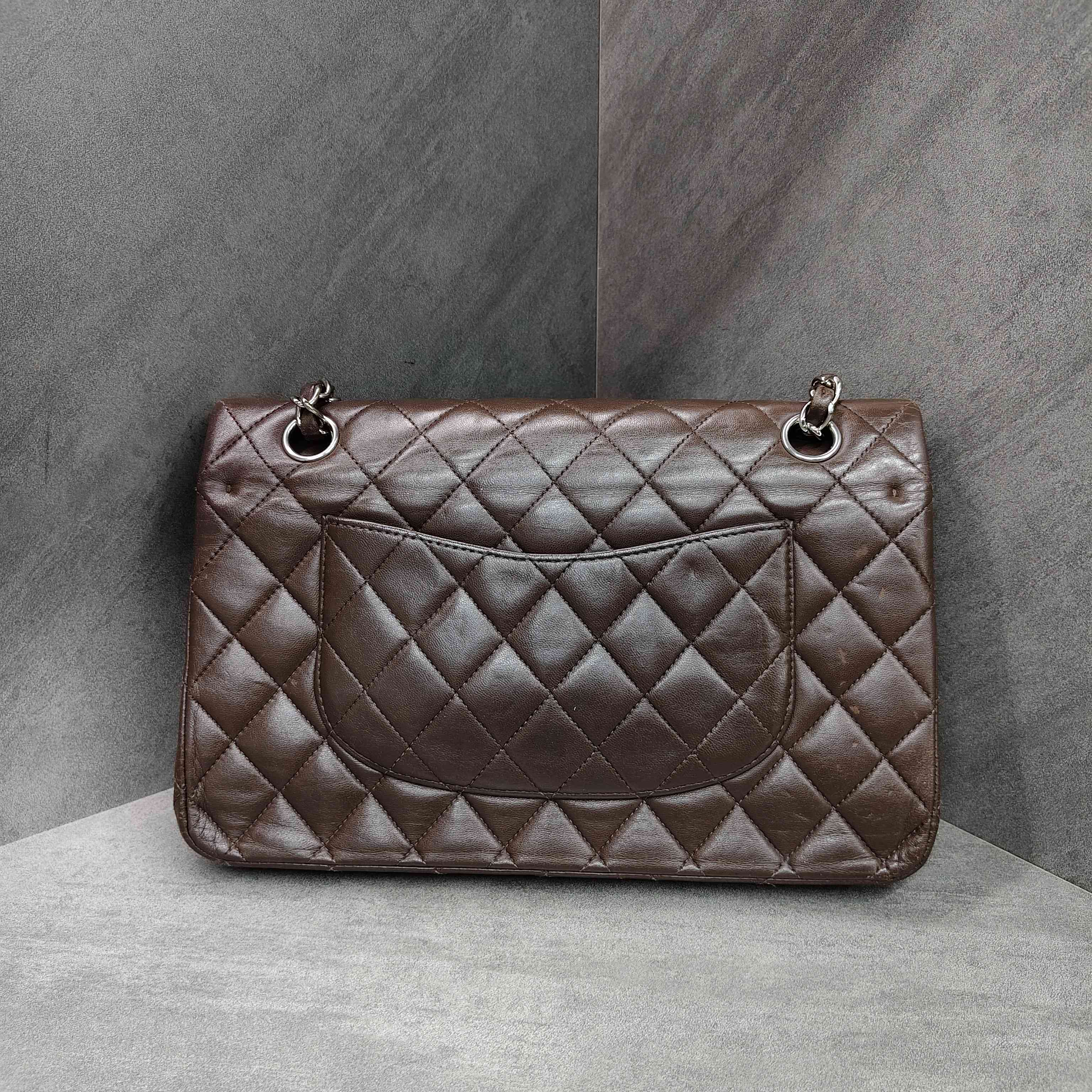 Chanel CF Medium Brown Silver Lambskin Chain Bag 13 Open Without Card Structured Shape Clean Interior