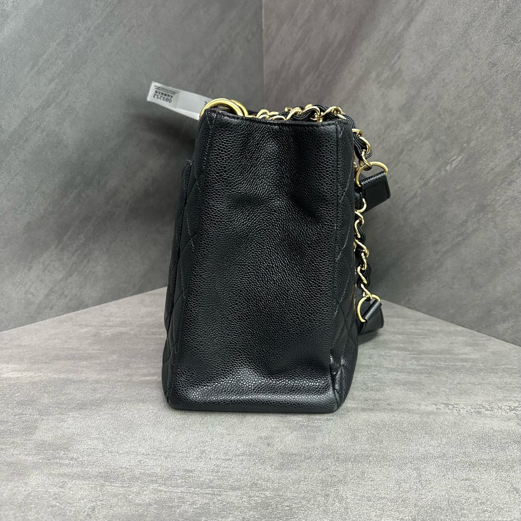 Chanel GST Black Gold Litchi Leather Tote Bag Medium Size 16 Open