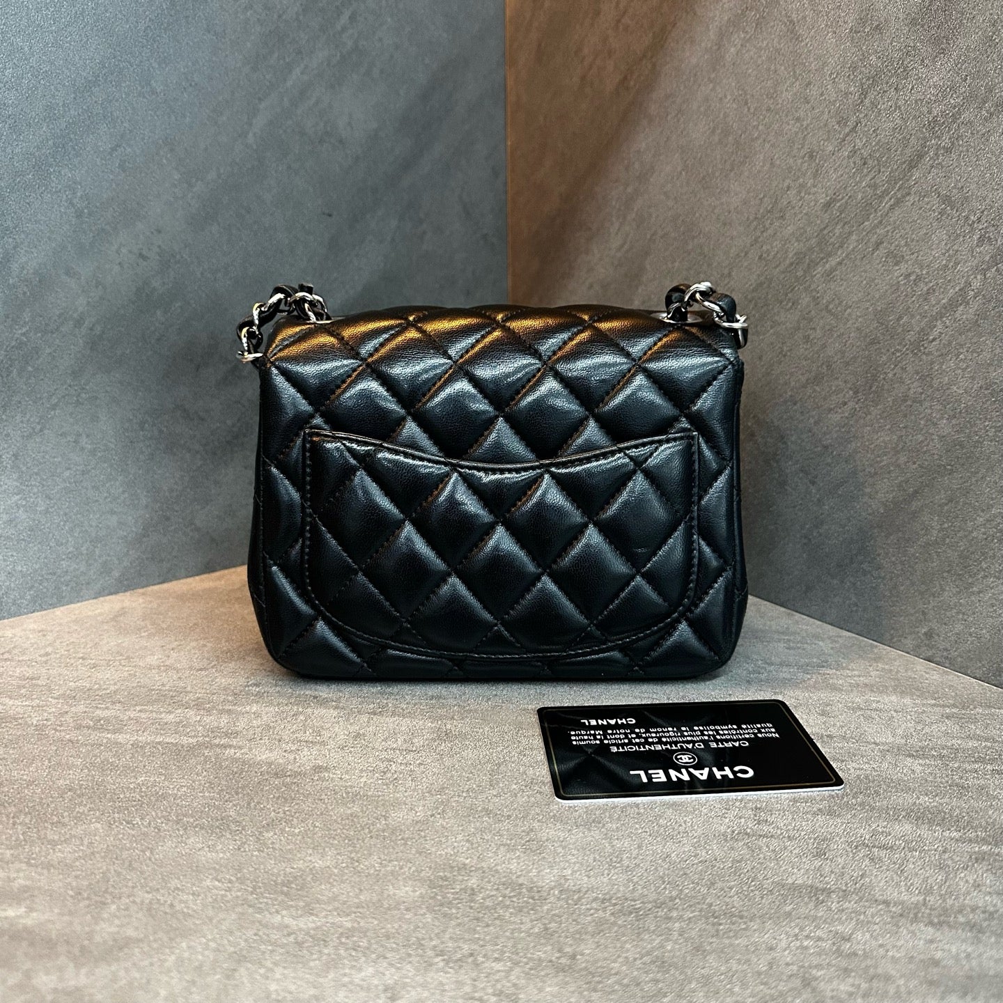 Chanel cf Square Fat Man Black silver sheepskin chain bag, 29K size, card bag type, three-dimensional, clean inside