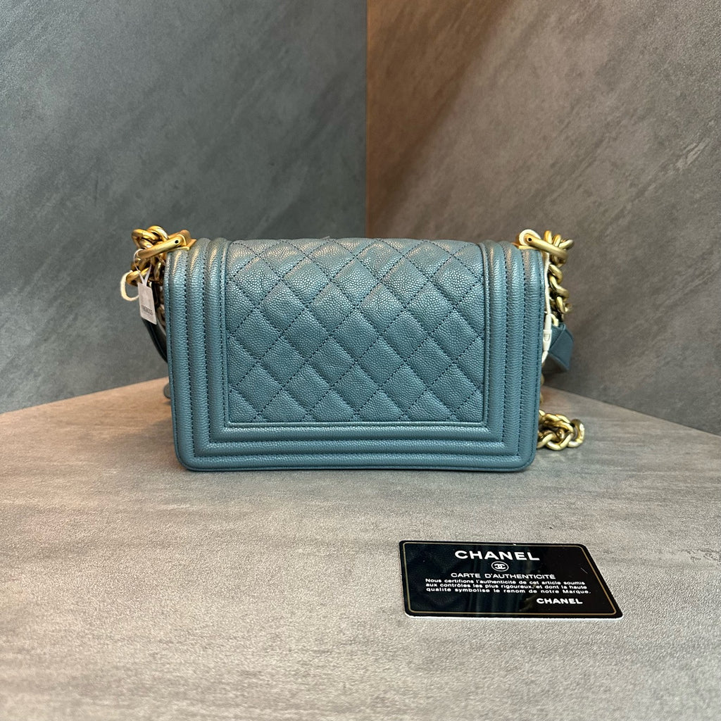 Chanel Le Boy Small Size, Green Gold Caviar Leather, 25 Series with Card