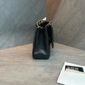 Chanel cf medium size black gold lychee cowhide chain bag, 15 opening, cassette, ticket bag type, three-dimensional, clean inside