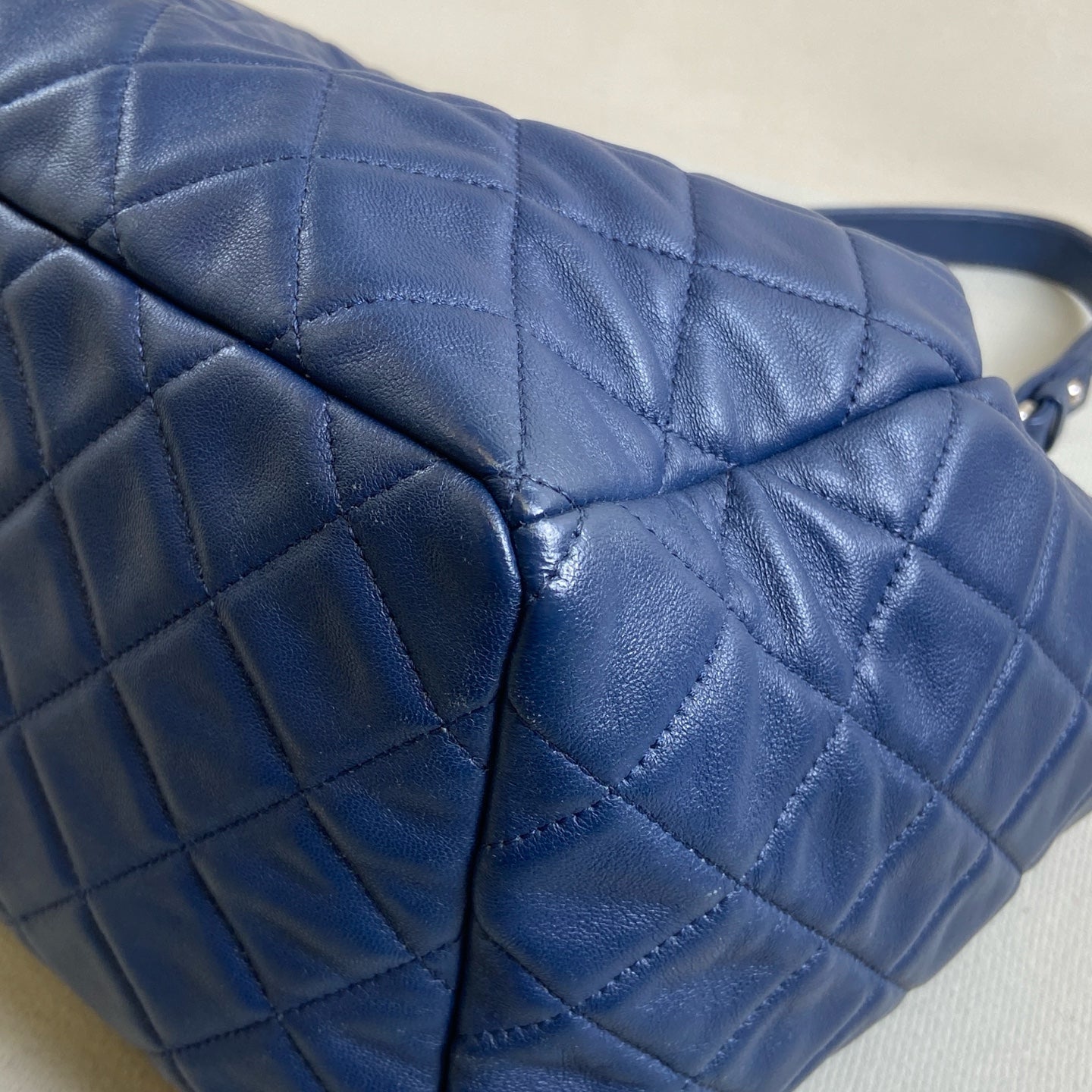 Chanel 97 New 23 Opening Deep Blue Quilted Bucket Bag 2 Ways Size 26.5*27