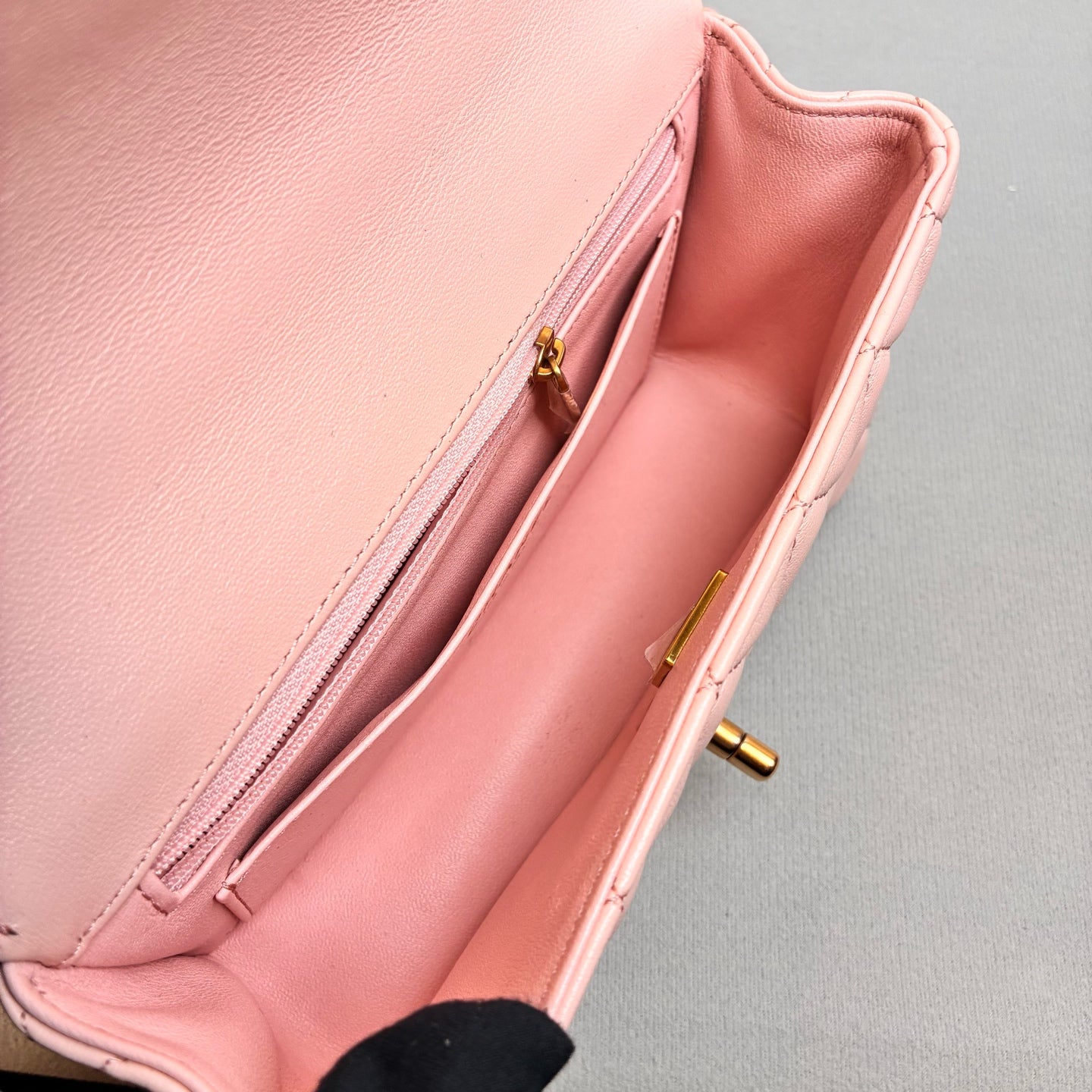 Chanel CF Mini 23K Cherry Blossom Pink Handle Chip Bag with Gold Woven Handle Classic Diamond Pattern Chain Shoulder Strap