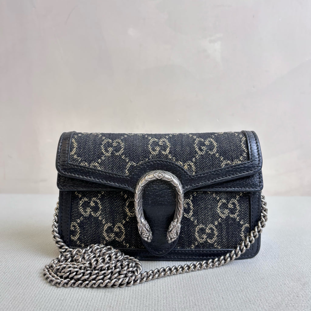 Gucci Dionysus Mini Black Denim Chain Bag Size 16*10.5 Like New 98%