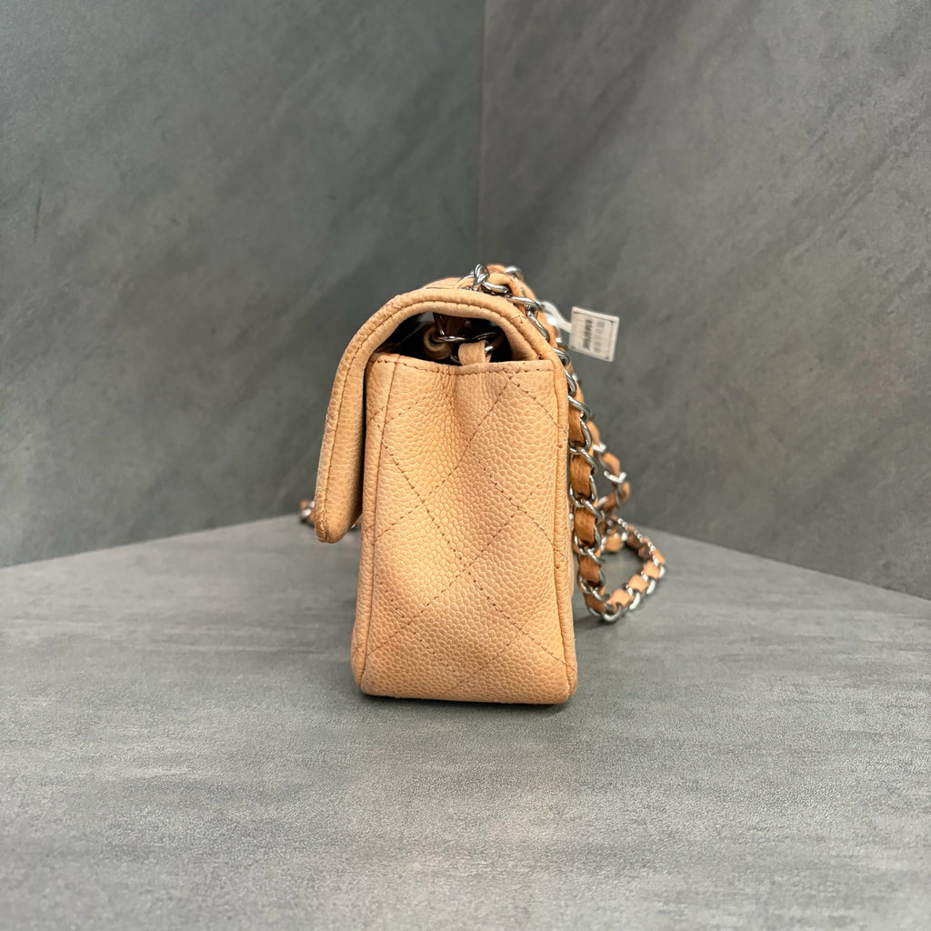 Chanel CF Mini in Cinnamon Color with Silver Hardware, Litchi Grain Leather, 17 Series, Original Condition