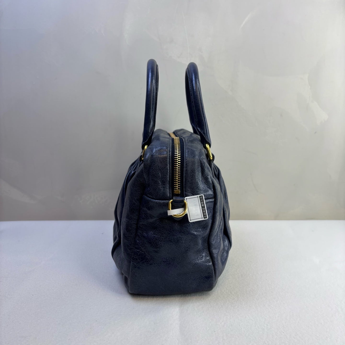Miu Miu Blue Ruched Oil Wax Leather Tote Crossbody Bag Size 27*20 Excellent Condition 98% New