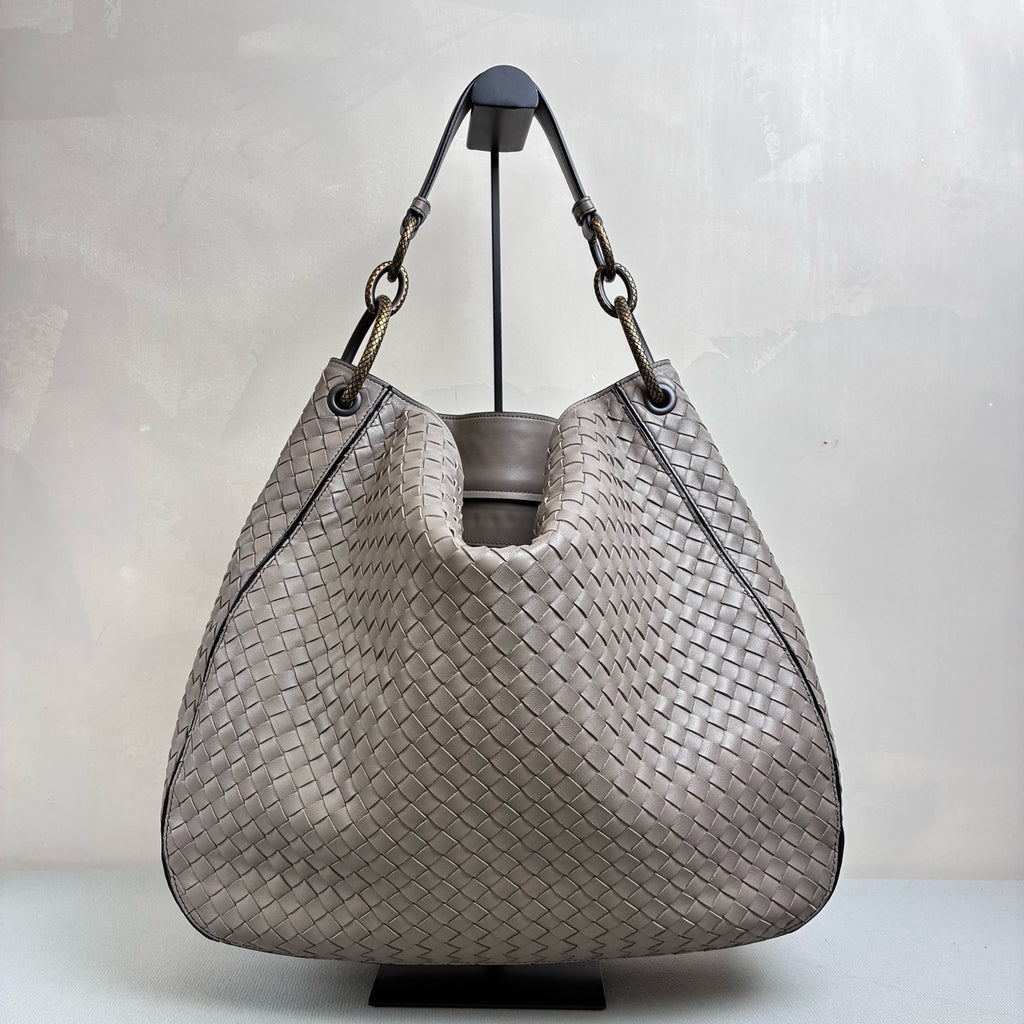 BV/Bottega Veneta Loop Woven Underarm Bag Handbag Elephant Gray 99% New Size 39*34