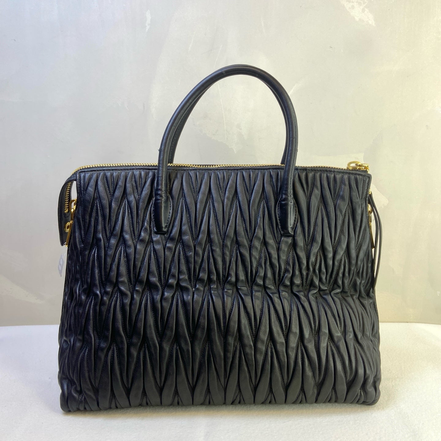 MiuMiu Black Lambskin Pleated Tote Bag Size 31*26 Like New