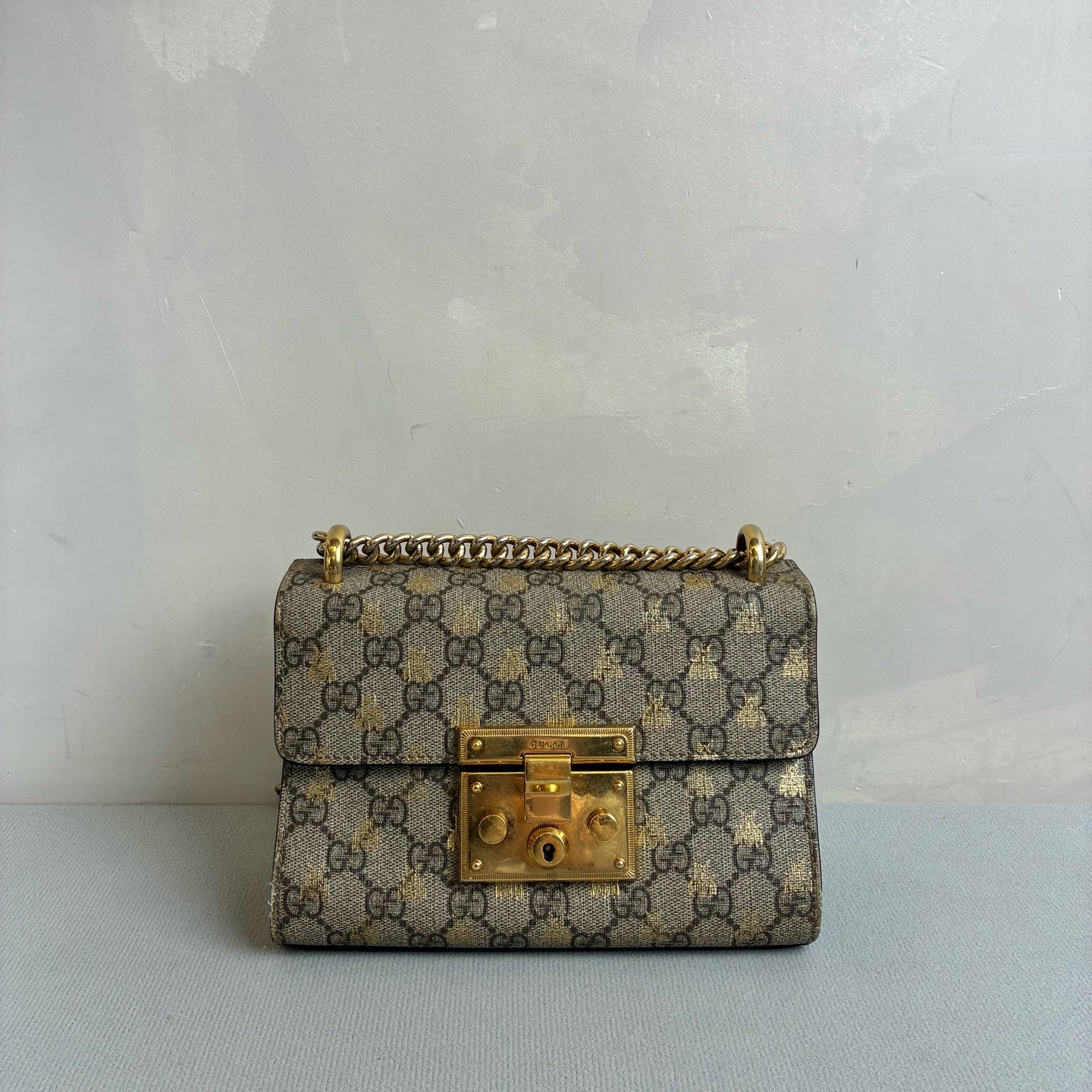 Gucci Limited Edition Bee Gold Foil Padlock Small Sun Moon Box Shoulder Crossbody Bag Size 20*12*8