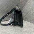 CHANEL leboy black quilted calfskin silver-tone hardware chain shoulder bag, base length 25, 23 series, no authenticity card