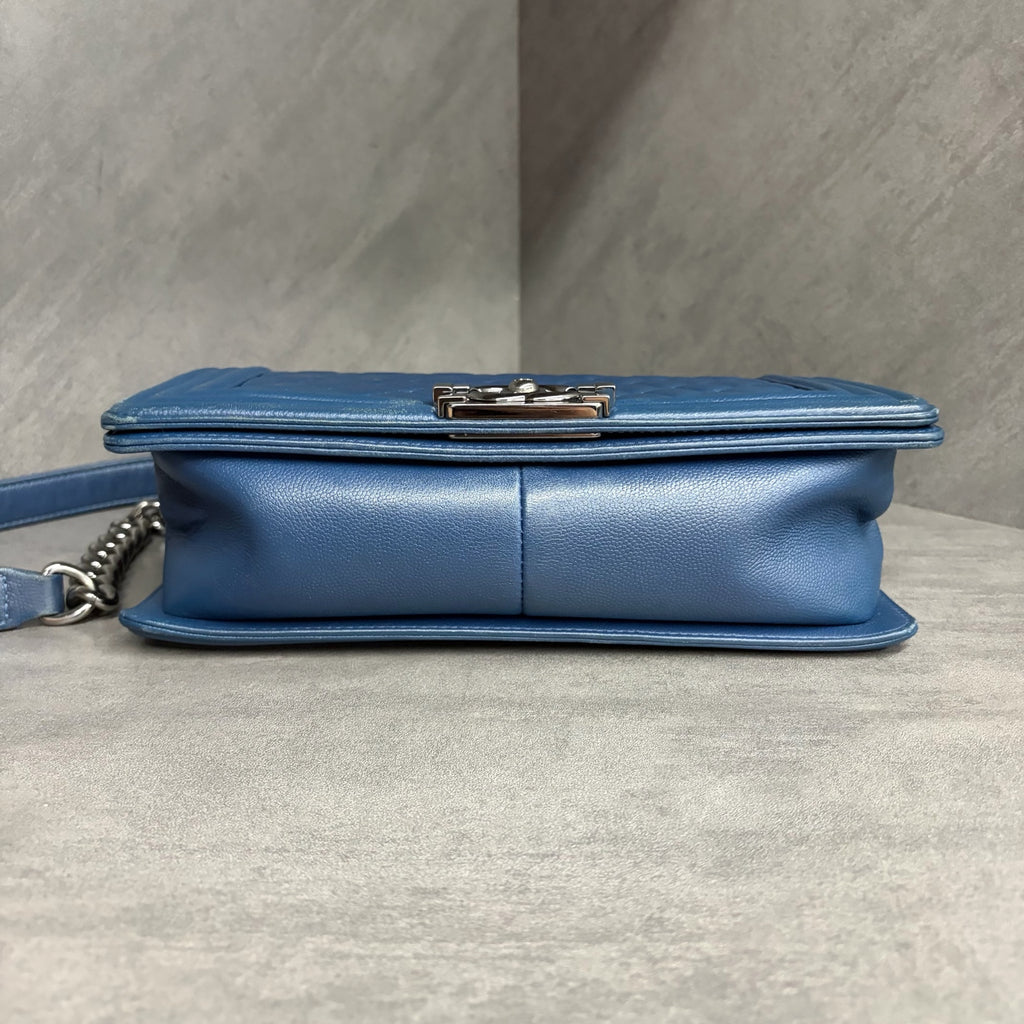 Chanel Leboy Medium Blue Lizard Embossed Calfskin, 2024 production code, no authenticity card, clean interior, structured shape