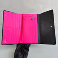 Chanel 16 Open Black Long Wallet Cowhide Material Interior with Multiple Fuchsia Card Slots Size 20*12
