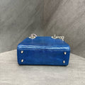 Dior Lady Dior Small (Three-Grid) Blue Diamond-Clasp Lizard Skin Handbag, with structured silhouette, clean interior, 15-series serial code, adjustable shoulder strap