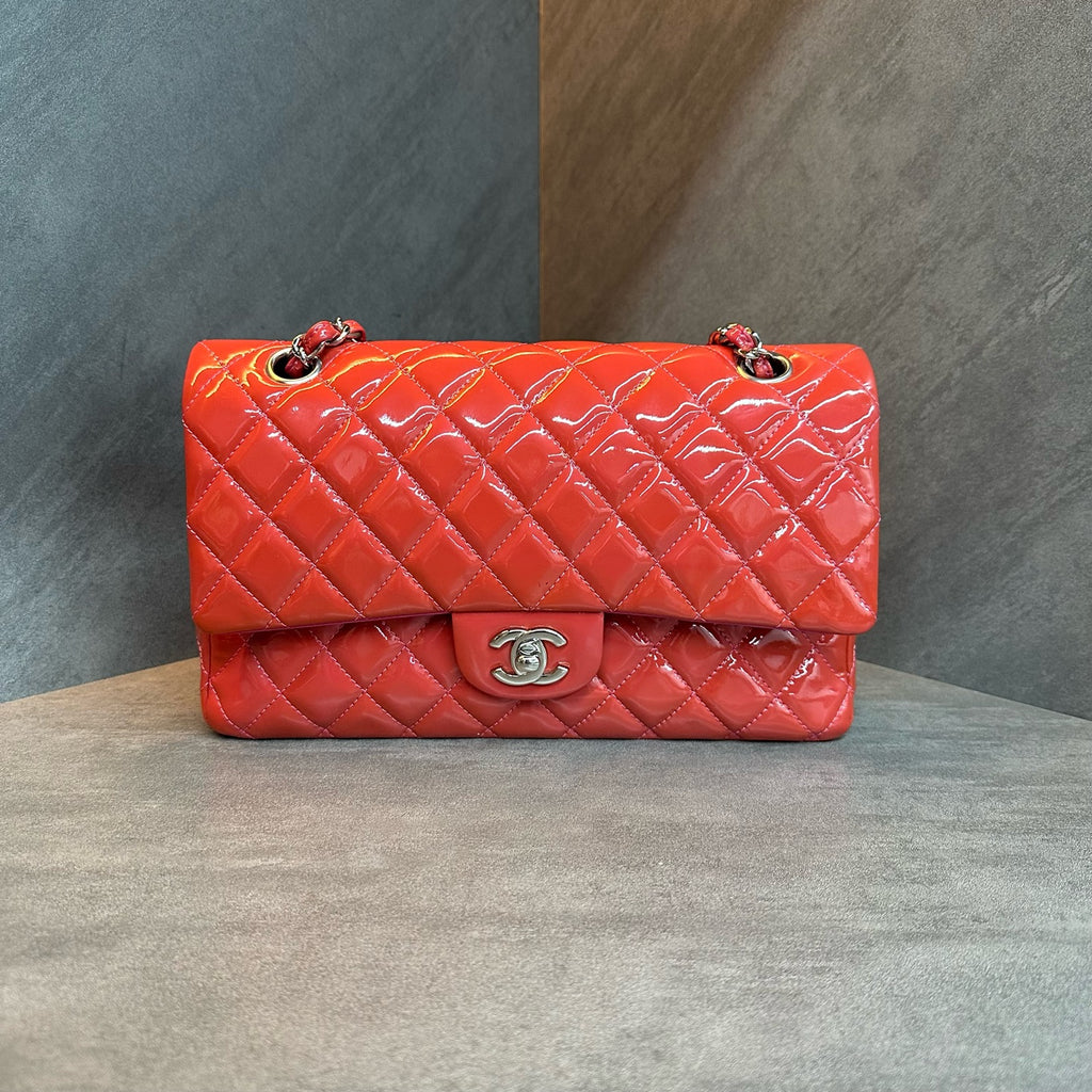 Chanel CF Medium Pink Silver-tone Hardware Patent Leather Chain Bag 14 Series