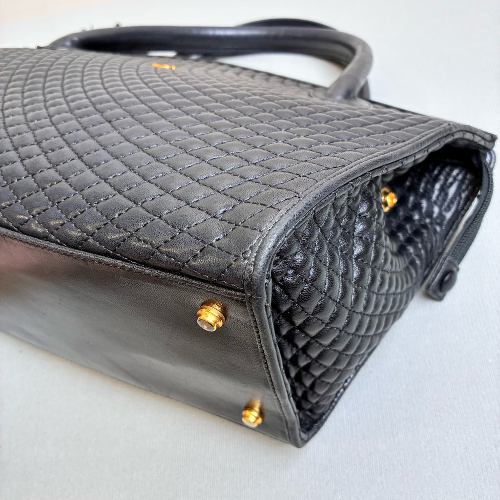 BALLY Black Gold Diamond Pattern Handbag Like New Size: Width at Top 34 cm, Width at Bottom 25 cm, Height 21 cm