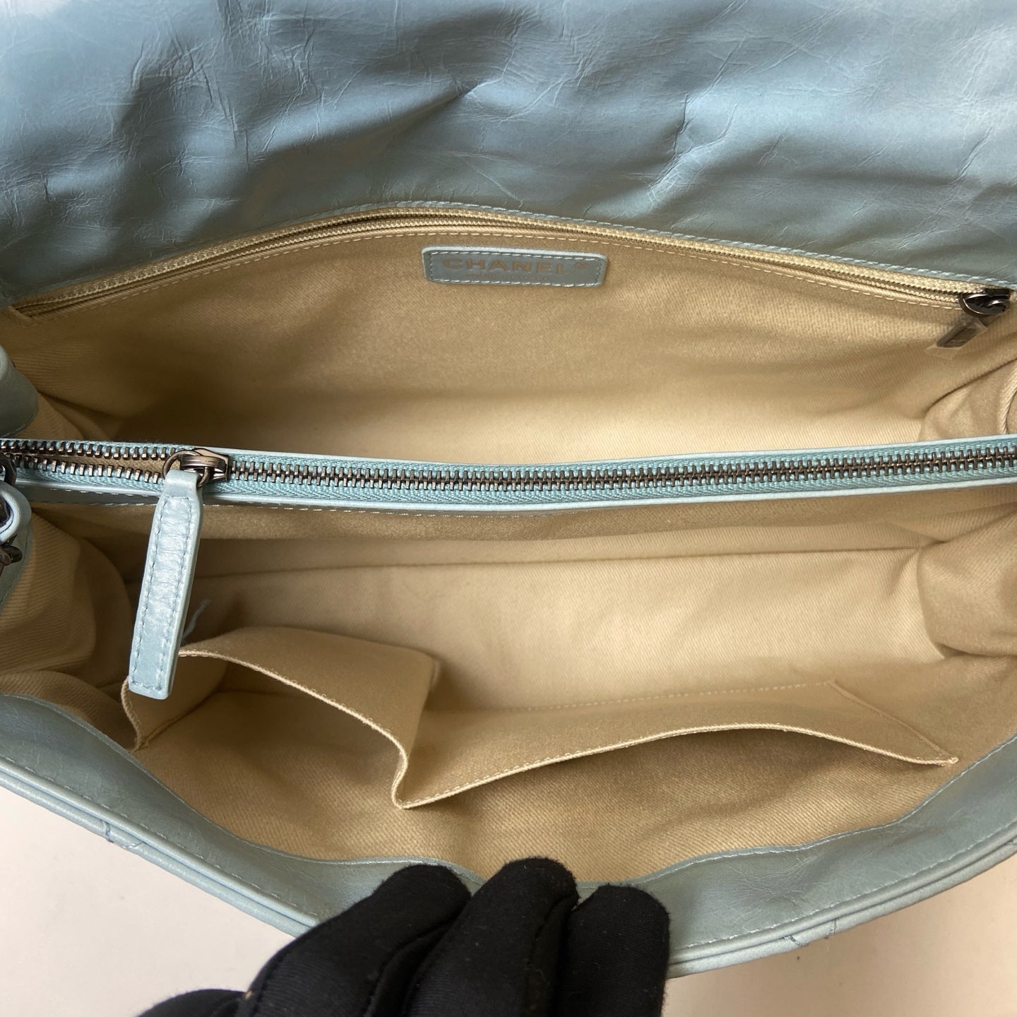 Chanel Blue Lambskin Jumbo CF Shoulder Bag 20, in 98% New Condition, Size 30.5*20.