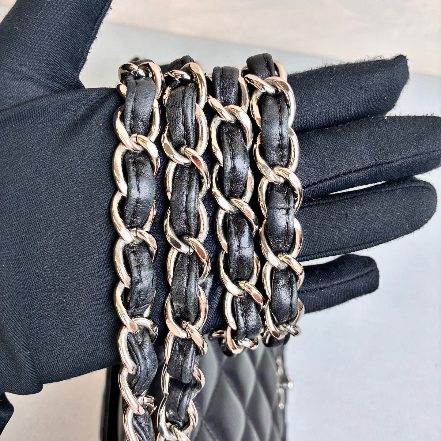 Chanel CF Jumbo Single Flap Lambskin Black & Silver Size 30cm*21cm 13 Open