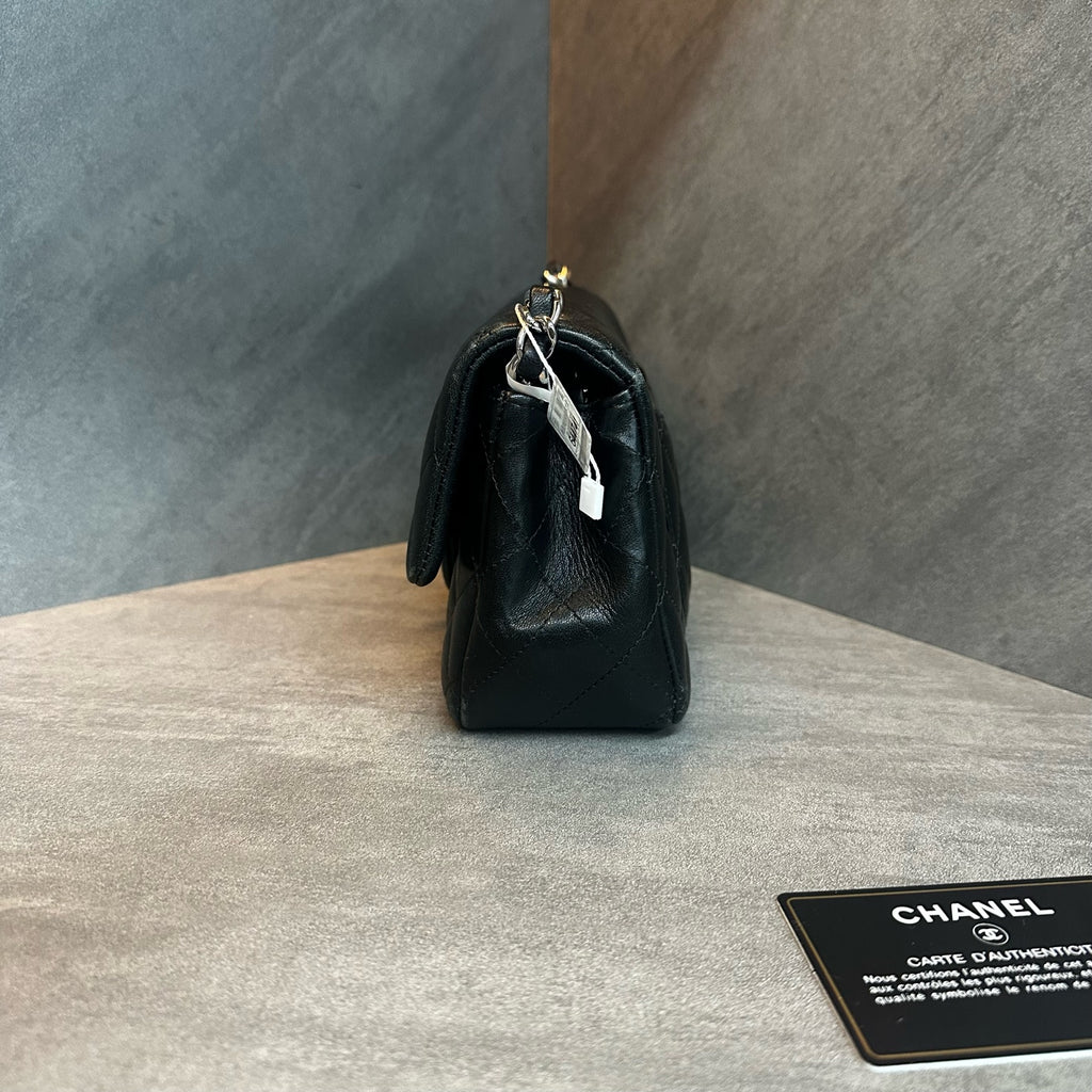 Chanel Large Mini Black Silver Lambskin Chain Bag, 27-series with authenticity card, structured shape, clean interior
