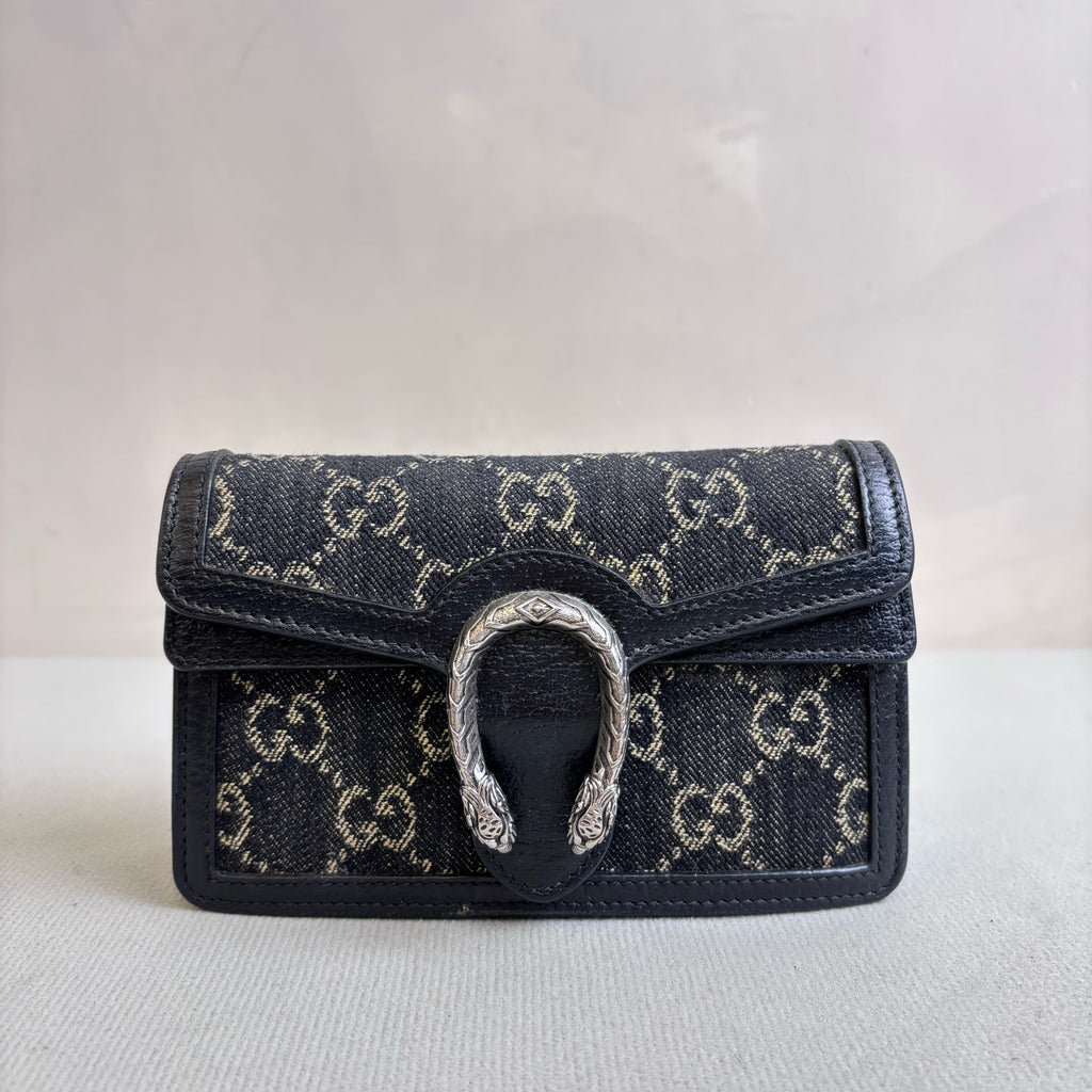 Gucci Dionysus Mini Black Denim Chain Bag Size 16*10.5 Like New 98%