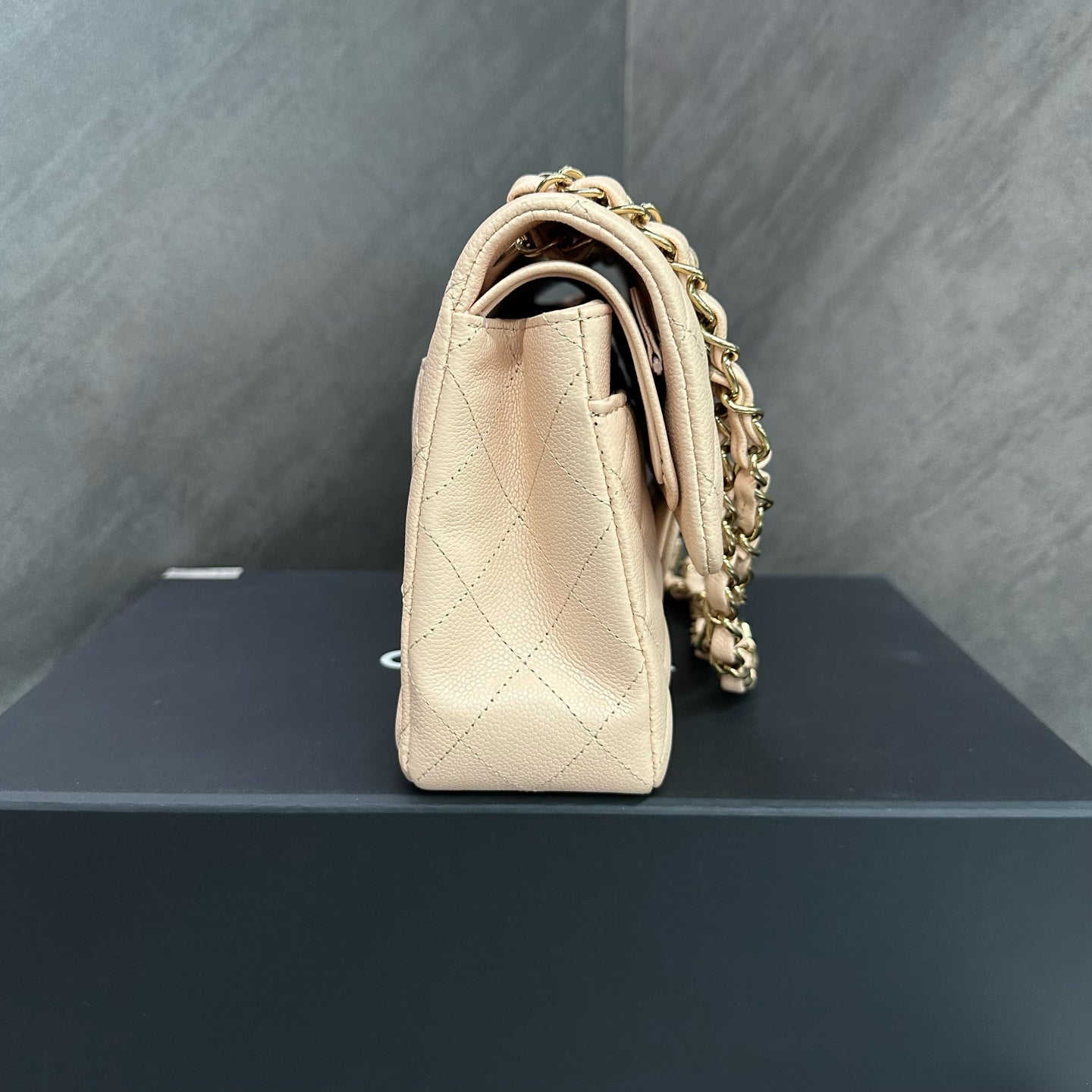 Chanel CF Small Size Cherry Blossom Pink Litchi Leather Light Gold Hardware Complete Set