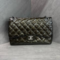 Chanel CF Patent Leather Double Flap Dark Green Jumbo 16 Series, In Stock at Great Price