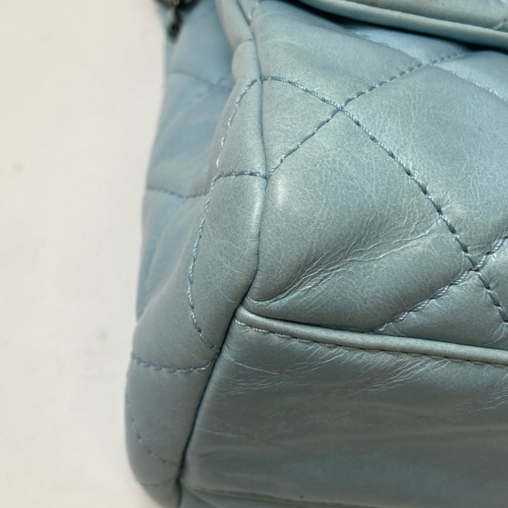 Chanel Blue Lambskin Jumbo CF Shoulder Bag 20, in 98% New Condition, Size 30.5*20.