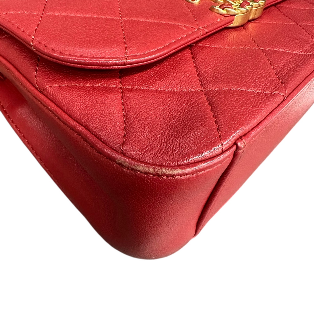 Chanel 19 Bag Red with Gold Hardware Lambskin Messenger Handbag Crossbody Bag 28 Opening with Card and Receipt
