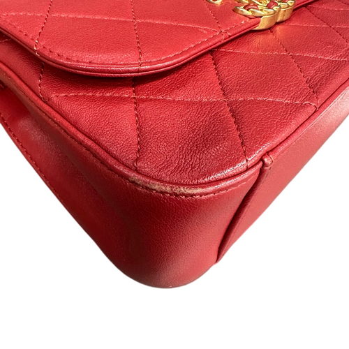 Chanel 19 Bag Red with Gold Hardware Lambskin Messenger Handbag Crossbody Bag 28 Opening with Card and Receipt