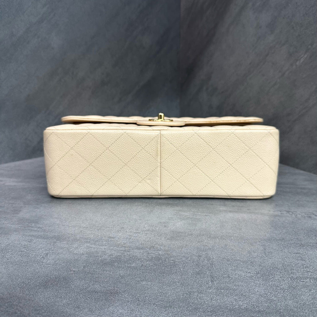 Chanel cf jumbo Beige gold buckle lychee cowhide chain bag 15, open bag type, three-dimensional inside clean