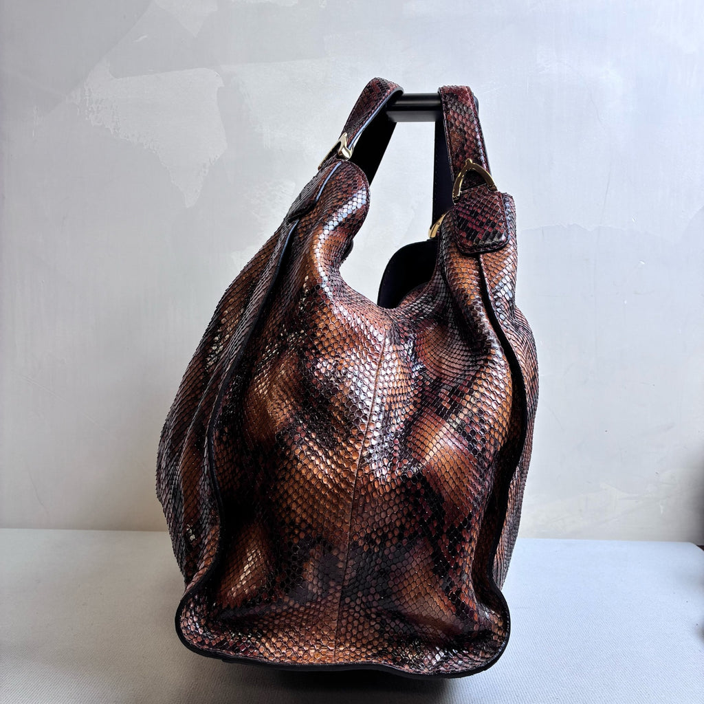 Gucci 99% New Snake Leather Underarm Shoulder Tote Bag Limited Edition Brown Size 42*38