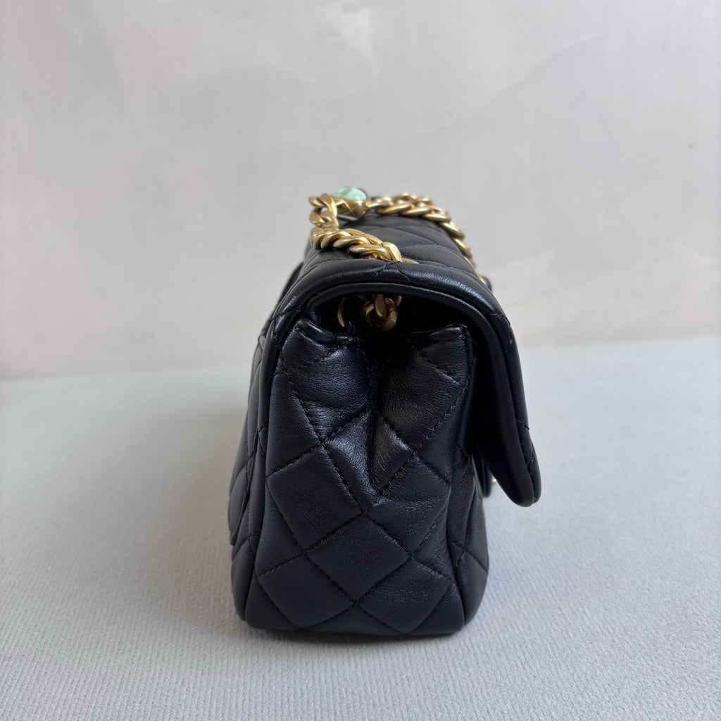Chanel Black Gold Sheepskin Square “Fat Boy” Chain Bag 31 Size 17*12
