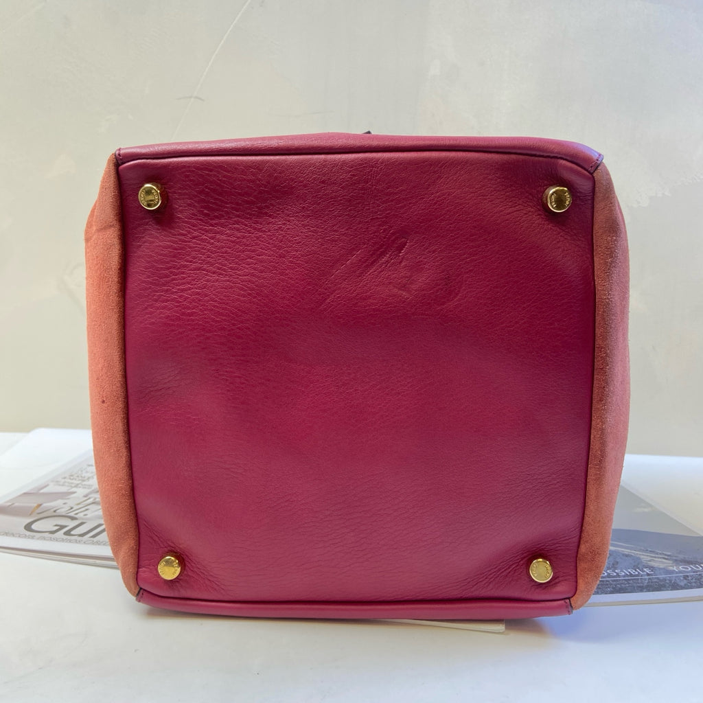 FENDI Deer Leather Patchwork Women's Bag Shoulder Bag 98% New Size 24*24*23 Burgundy Suede and Cowhide
