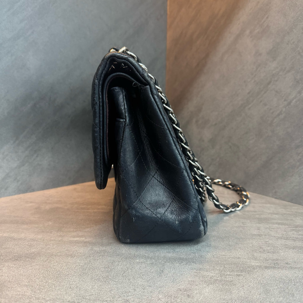 Chanel CF Jumbo Large Size Black Silver Lambskin, 14-series, In Stock at Great Price