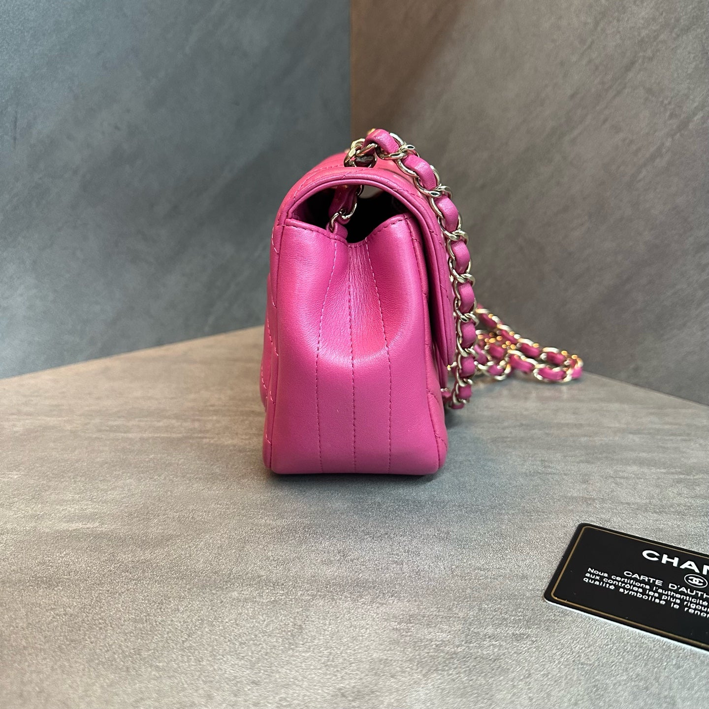 Chanel CF V-stitch Square Flap, fuchsia, 24-series with authenticity card