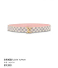 Louis Vuitton M0571U LV Reversible Belt with White Checkered Pattern and Pink, Gold Buckle, 30mm
