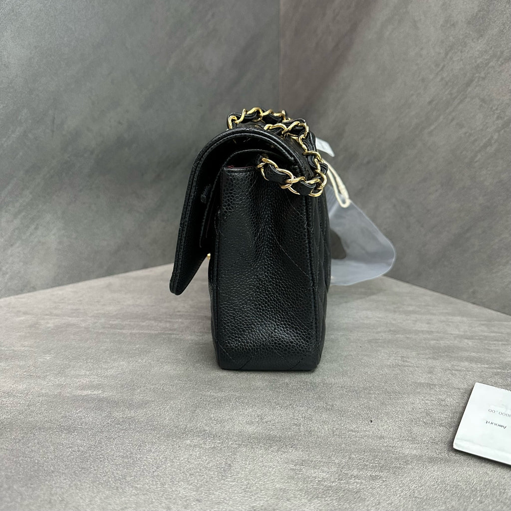 Chanel Medium Black and Gold Litchi Leather Chain Bag with Chip Authentication